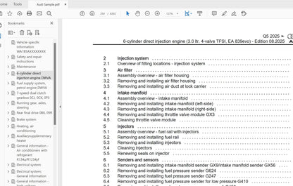 AUDI REPAIR MANUAL INDEX TABLE
