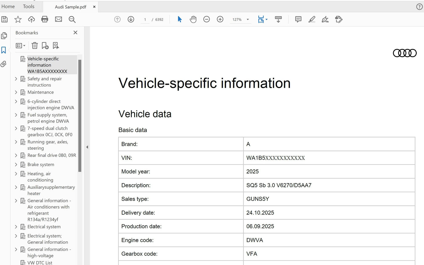 AUDI SERVICE REPAIR MANUAL VIN